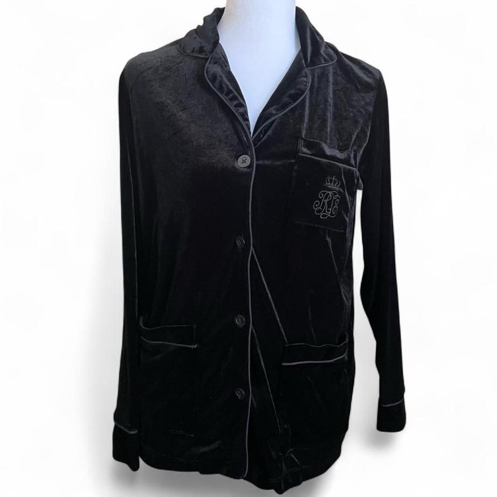 Lauren Ralph Lauren Black Velour Pajama Top size XS
